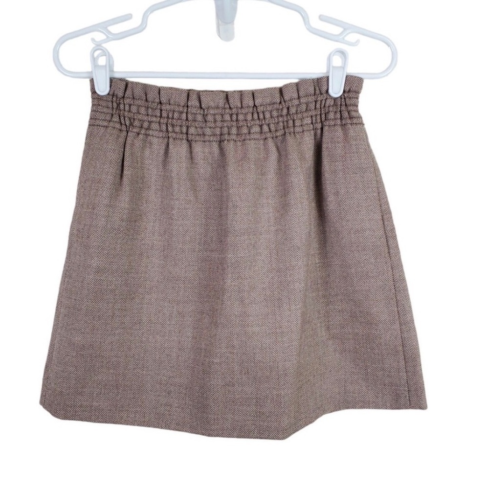 J crew wool Brown Tweed Elastic Waist Mini Skirt office siren